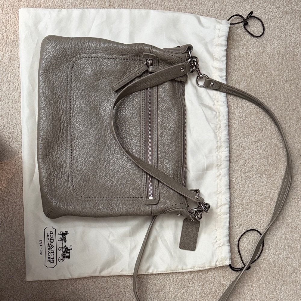 Coach Gray Pebbled Leather Crossbody Bag with Silver Hardware